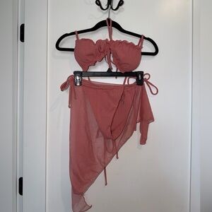 3 piece dusty pink string bikini with sarong new without tags size medium